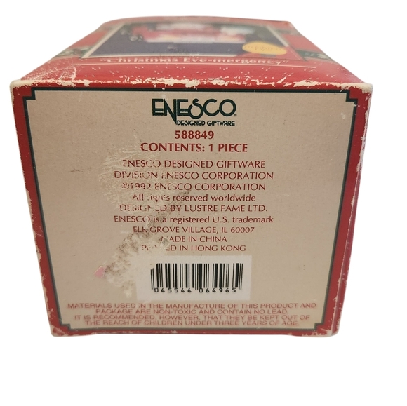 Vintage Enesco Red Christmas Eve-mergency Toy Car Over Light Ornament Santa Elf - Picture 6 of 11